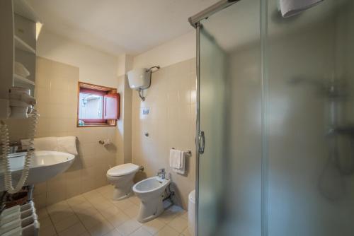 a bathroom with a toilet and a sink and a shower at La Pieja in Opi