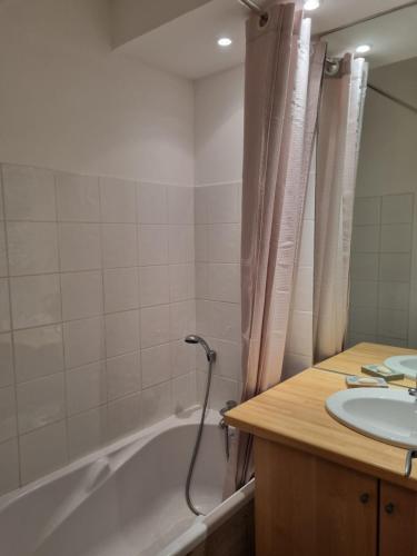 a bathroom with a sink and a bath tub at Studio Orcières Merlette in Forest des Baniols