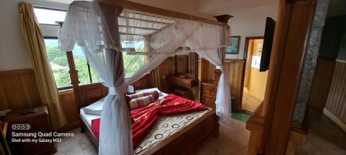 uma cama de dossel num quarto com uma janela em Highcliffe Guest House em Haputale