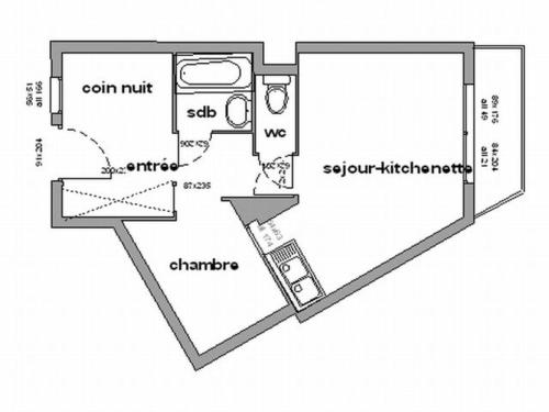 Appartement Chamrousse, 2 pièces, 6 personnes - FR-1-340-11の見取り図または間取り図