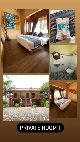 un collage di quattro foto di una camera d'albergo di BIG K HOSTEL a Karimunjawa