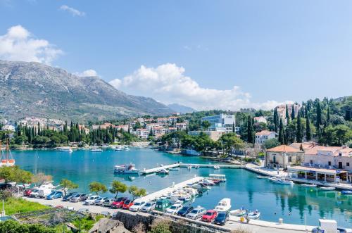 Blick auf einen Hafen mit Booten im Wasser in der Unterkunft Apartments & Rooms Mihajica in Cavtat
