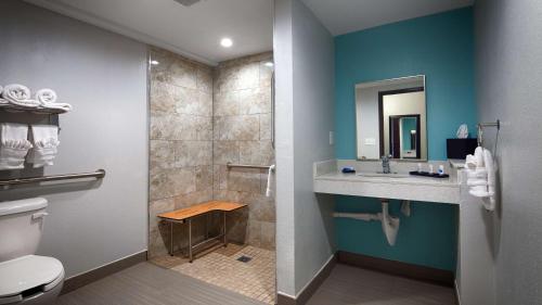 y baño con ducha, lavabo y aseo. en Best Western Plus Hardeeville Inn & Suites, en Hardeeville