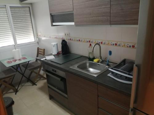 eine Küche mit einer Spüle und einer Arbeitsplatte in der Unterkunft Plaza Rio Aguasvivas 5 BB in Torremolinos