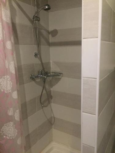une douche avec une porte vitrée dans une salle de bain dans l'établissement LE SOLEIL DE MARSEILLE, à Marseille