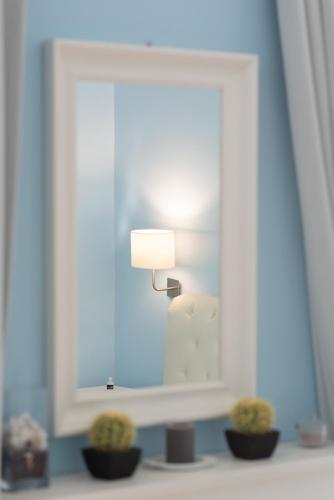 a mirror in a room with a lamp and two plants at Rhome Hosting in Rome