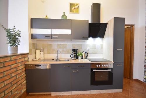 a kitchen with a sink and a stove at Villa Concha-Apartamenty Bryza-Parking in Świnoujście