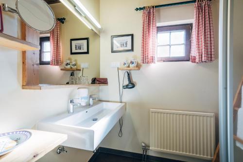 a bathroom with a white sink and a mirror at Beim Oswald in Bad Kleinkirchheim