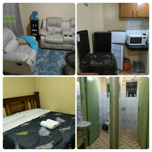 een collage van vier foto's van een kamer bij Alken Homes - One Bedroom, Naivasha in Naivasha