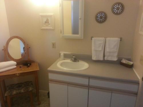 a bathroom with a sink and a mirror at Bishop Village Motel in Bishop