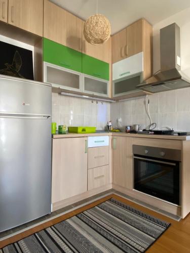 Il comprend une cuisine équipée d'un réfrigérateur et d'une cuisinière. dans l'établissement Ivy Apartment, à Vrnjačka Banja