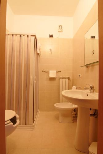 a bathroom with a shower and a sink and a toilet at Albergo Villa Bianca in San Giovanni Rotondo