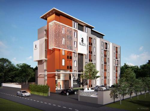 a rendering of a building with cars parked in front at Kuda Asia Hotel Bang Saen in Bangsaen