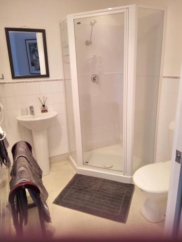 a bathroom with a shower and a sink at Old Colony Inn in New Norfolk