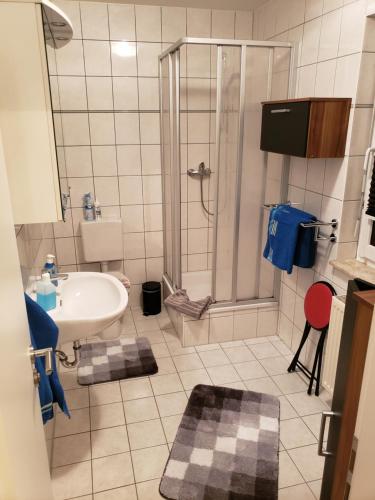 a bathroom with a shower and a sink at Ferienwohnung Luna in Stralsund