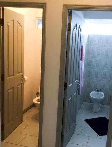 a bathroom with a toilet and a sink at La Péninsule Town Apartment No 5 in Curepipe