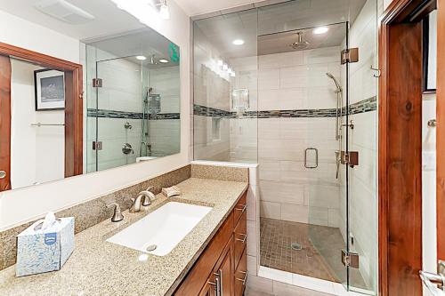 a bathroom with a sink and a shower at Tamarak 6 in Snowmass