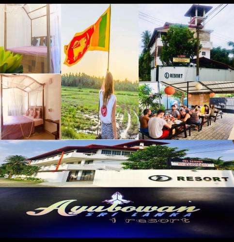 uma colagem de fotos com pessoas em um campo em iResort em Weligama