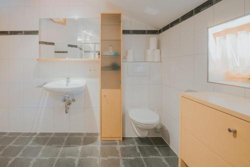 a bathroom with a toilet and a sink at Lari Fari in Faschina