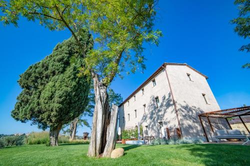 a tree in front of a building at Pensieri di Cavatina in Castelnuovo Berardenga