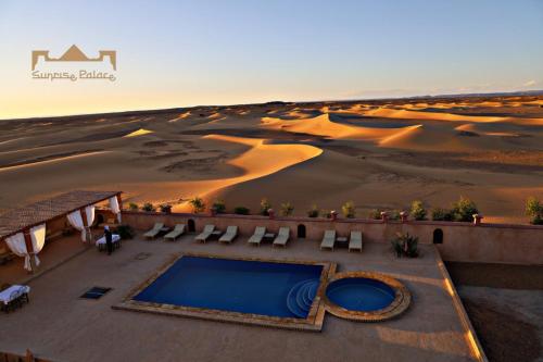 an aerial view of a resort in the desert at Sunrise Palace Merzouga in Merzouga