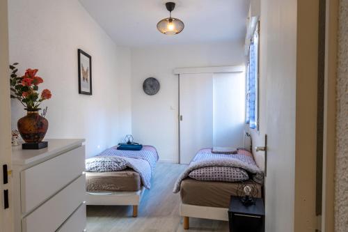 - 2 lits jumeaux dans une chambre avec fenêtre dans l'établissement La Station - Lourdes - Centre - Residence Serenity, à Lourdes