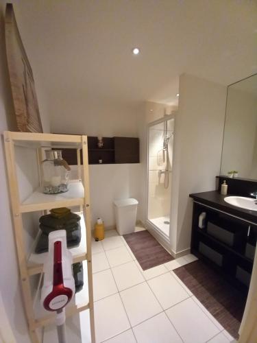 a small bathroom with a sink and a toilet at magnifique appartement 3 étoiles centre ville et mer à pied in Saint-Brevin-les-Pins