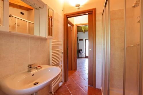 a bathroom with a sink and a shower at Ski&bike In The Sunny Valley by Halldis in Barzio