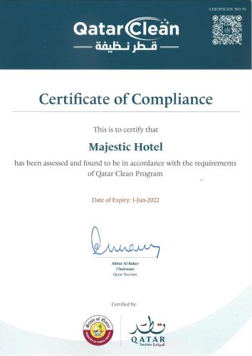 a screenshot of the cartar clan certificate of compliance website at Majestic Hotel in Doha