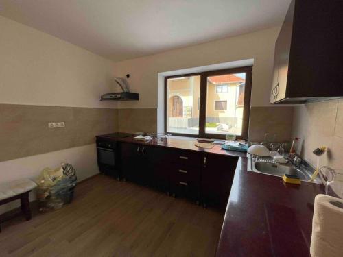 a kitchen with a sink and a window at Vilă in Izbuc, Bihor - Casa Moma in Cărpinet