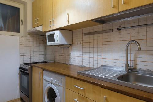 une cuisine avec un évier et une machine à laver dans l'établissement Ultracentral Apartment - "Saint Anthony" Church & Old Town View, à Bucarest