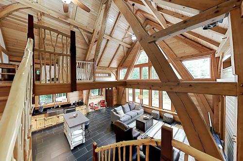 an overhead view of a living room in a log cabin at Lazy Lumberjack Grande in Franklin
