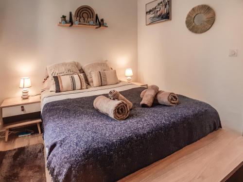 1 dormitorio con 1 cama con 2 almohadas en Cosy'Appart - LA ROSE, en Rouen