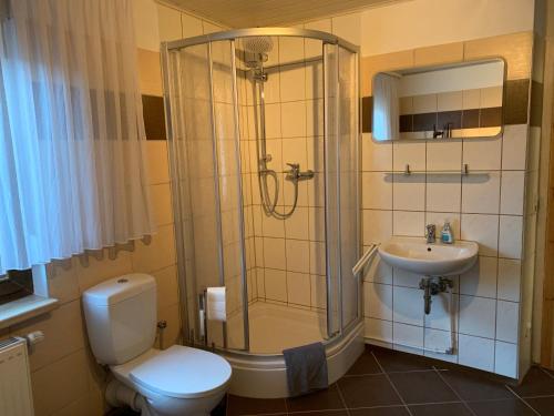 Ванная комната в Ferienhaus zwischen Bach und Luther mit Sauna & Garten