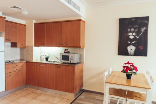 Almog Beach Apartments מגדלי חוף הכרמל חיפהにあるキッチンまたは簡易キッチン