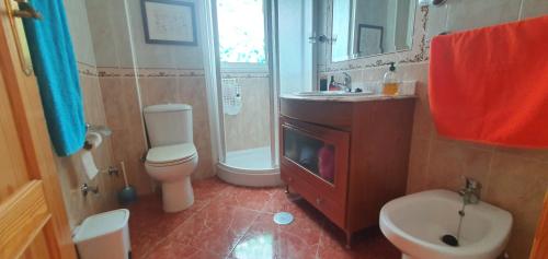 een badkamer met een douche, een toilet en een wastafel bij APARTAMENTO Torre Del Mar in Torre del Mar
