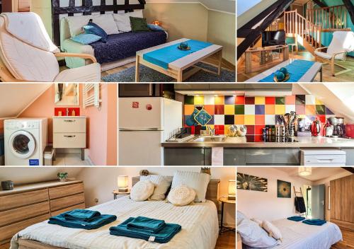 a collage of four pictures of a room at Cosy'Appart - LE GERVAIS in Rouen