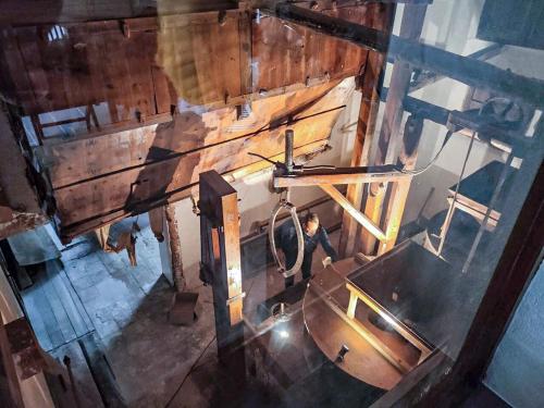 an overhead view of an old boat in a building at Casa rural El Molino de Bogarra in Bogarra