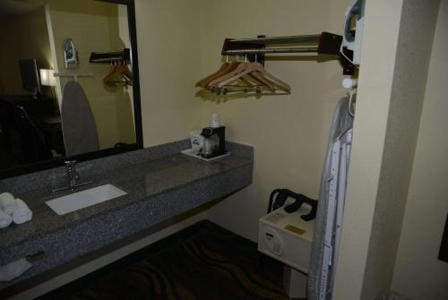 a bathroom with a sink and a mirror at Days Inn by Wyndham Kodak/Sevierville Intrstate SmokeyMntns in Kodak