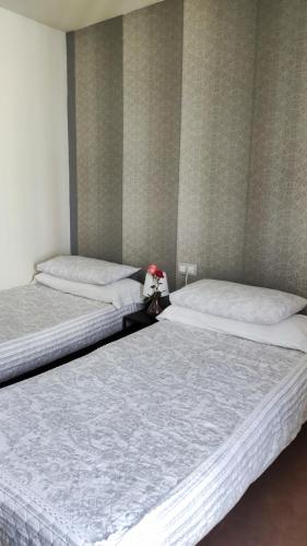 two beds sitting next to each other in a room at Hostal Romero in Madrid