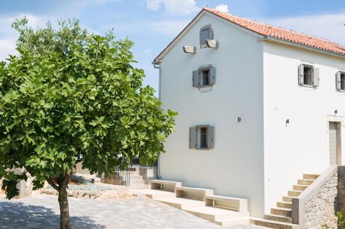 a white building with a tree next to it at Luxury Jerini Estate in Krk