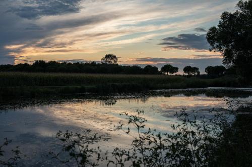 a body of water with a sunset in the background at Agriturismo ai Due Leoni in Aquiléia