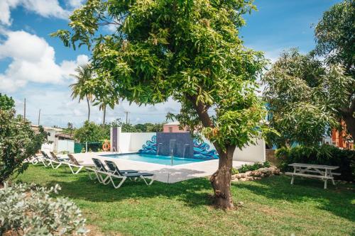 a hammock in a yard with a tree at Adulo Apartments in Bridgetown