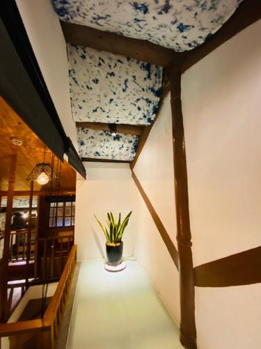 a room with a plant in a pot on a ceiling at 捉鳳凰 台南百年老宅包棟導覽民宿系列Catchphoenix Centennial Guesthouse in Tainan