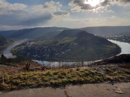 a view of a river from a mountain at Gästehaus Steuer in Kröv