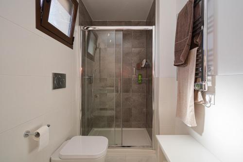een badkamer met een douche en een toilet bij La Gaume in San Juan de los Terreros