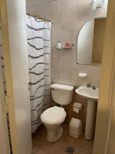 a small bathroom with a toilet and a sink at PIAZZA SUITES in Mendoza