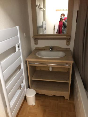 a bathroom with a sink and a mirror at le pied des pistes in Puy-Saint-Vincent