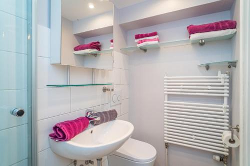 提努姆Schallers Hüs 5 - Bungalow的带水槽和马桶的浴室