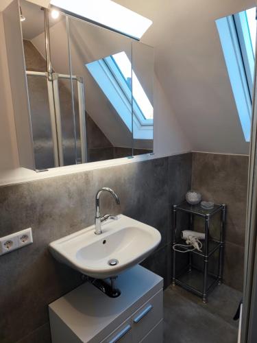 a bathroom with a sink and a mirror at FeWo Ammerbuch in Ammerbuch
